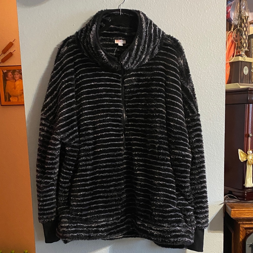 LuLaRoe Black and Gray Striped 1/4 zip Top